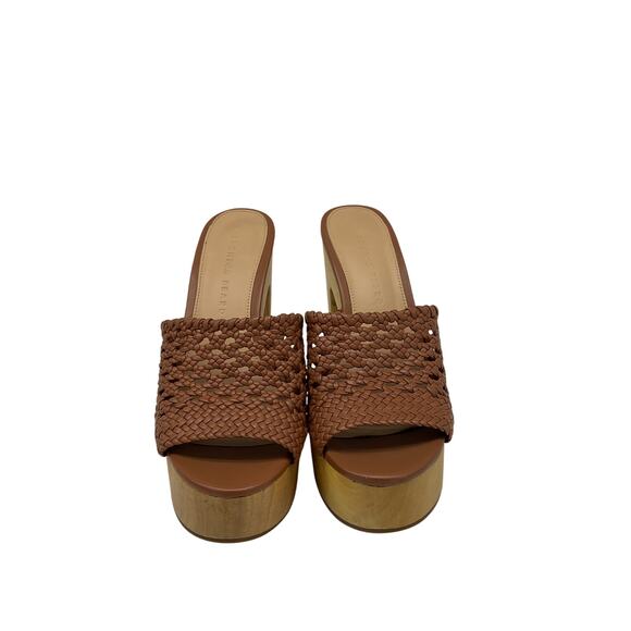 Veronica Beard 'Guadalupe' Brown Woven Leather Wooden-Heel Mules Size 6 - Picture 4 of 7